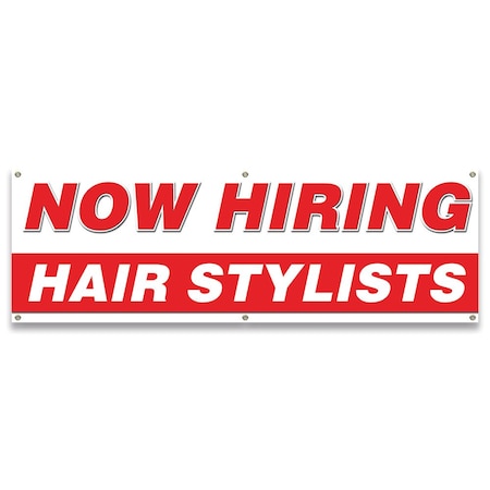 Signmission Now Hiring Hair Stylists Banner Apply Inside Accepting Application Single Sided B-72-30254